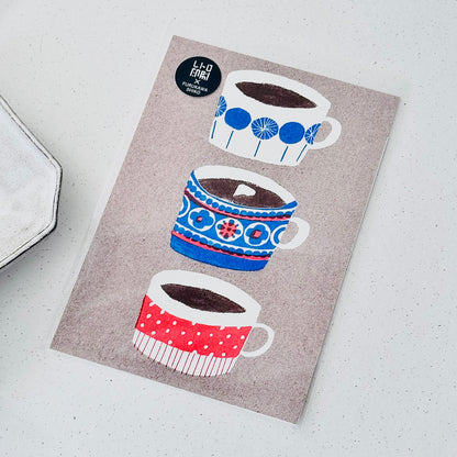 Café Cups Postcard - JAM Retro Printing x Furukawashiko