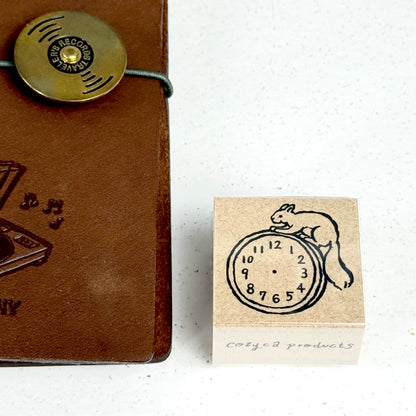 Clock and Squirrel - Rubber Stamp