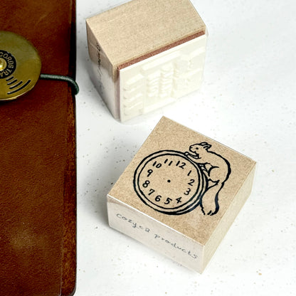 Clock and Squirrel - Rubber Stamp