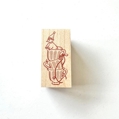 'The Good Time Series' Little Elf and Tea Cup Stamp