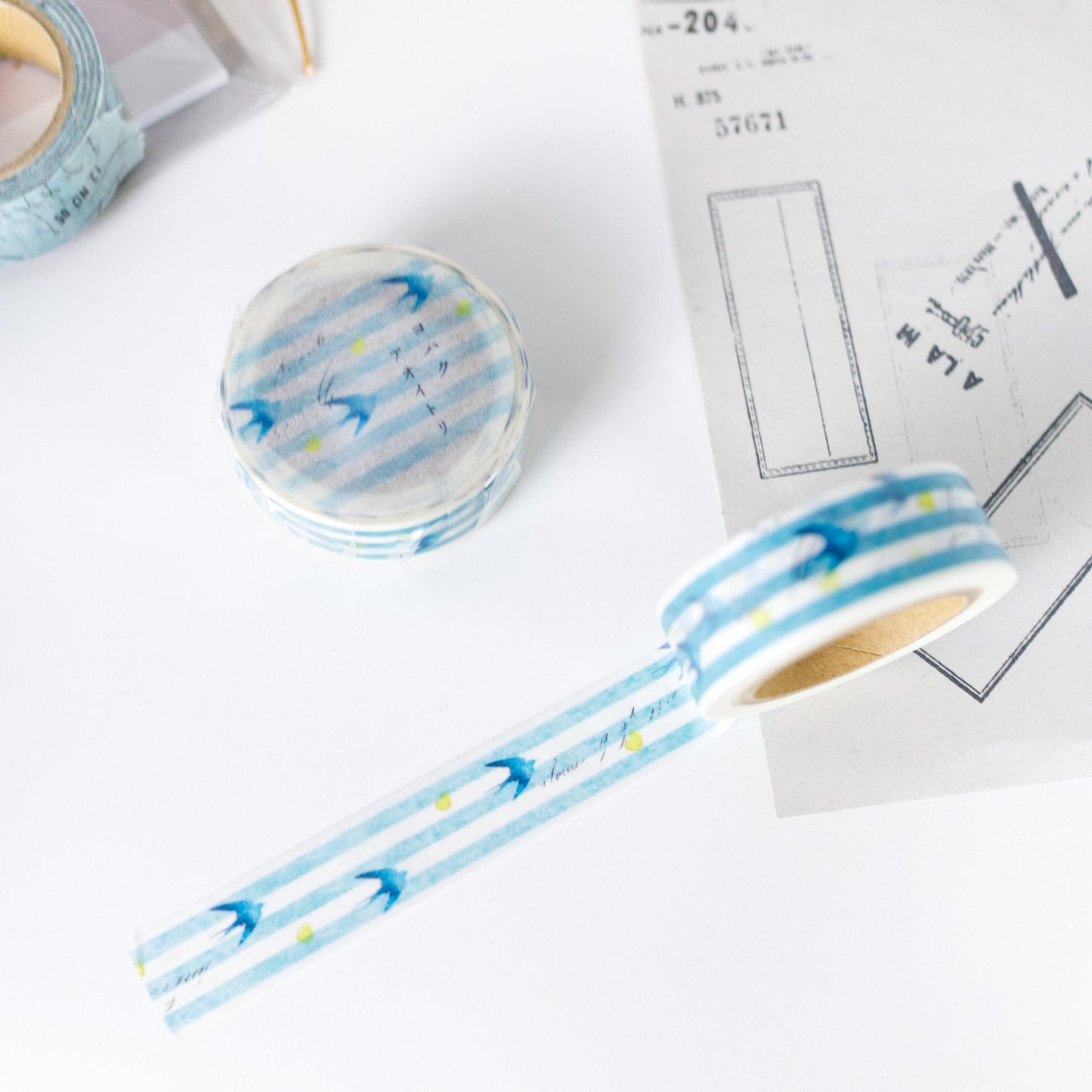 Blue Bird Washi Masking Tape Y-052 by Yohaku (Rare, Postal, Japan, Modern elegant)