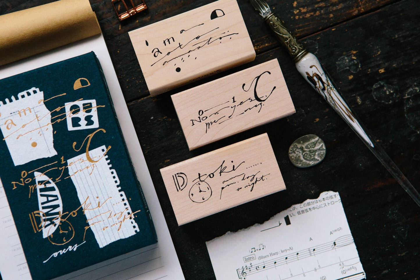 OURS Studio - Abstract Calligraphy Stamp Set of 3 (Vintage look, Christmas gift)
