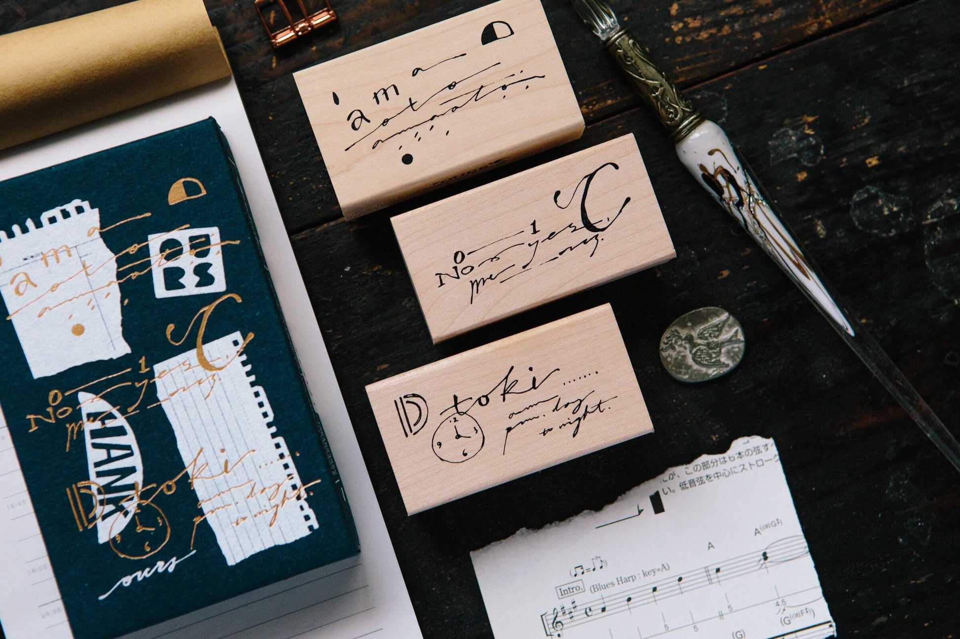 OURS Studio - Abstract Calligraphy Stamp Set of 3 (Vintage look, Christmas gift)