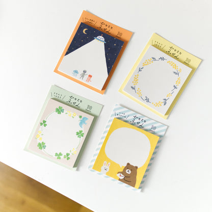 Sticky memo - Blue bird and lucky clover by Furukawashiko (30 sheets, christmas gift)