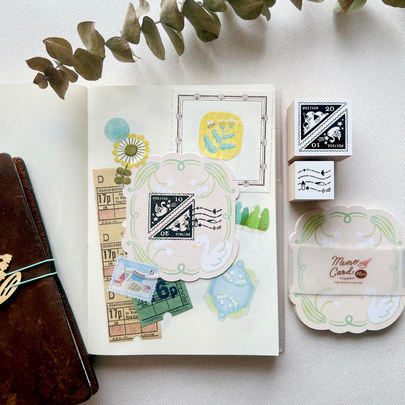 Nordic Collage - Swan and Cloud Wooden Stamp by Two Black Circles (Rare)