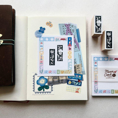 Nordic Collage - 'Little Elf & Flowers' Wooden Stamp by Two Black Circles (Rare)