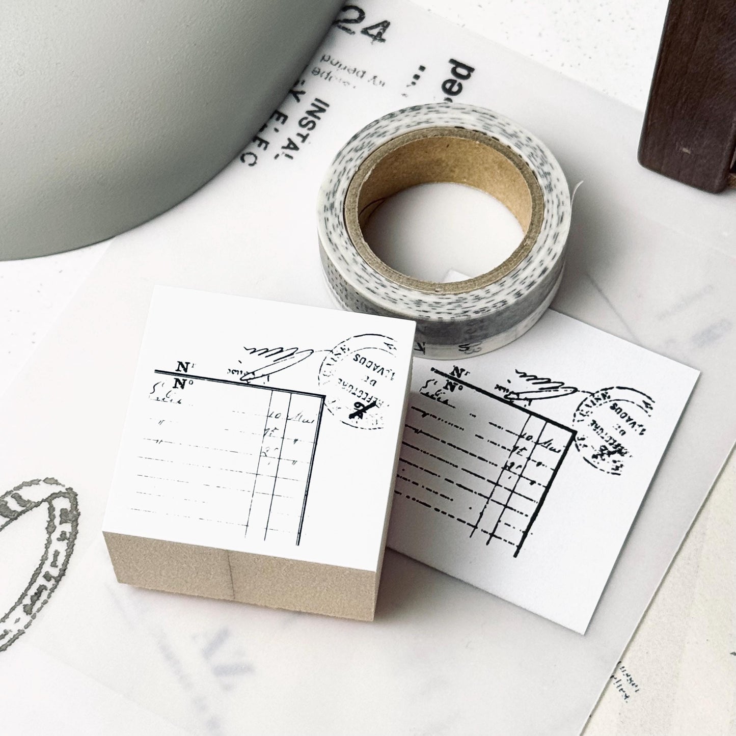 Limited Wooden Stamp 'Document' YC-014 by Yohaku (Rare, Postal, Japan, Modern elegant)
