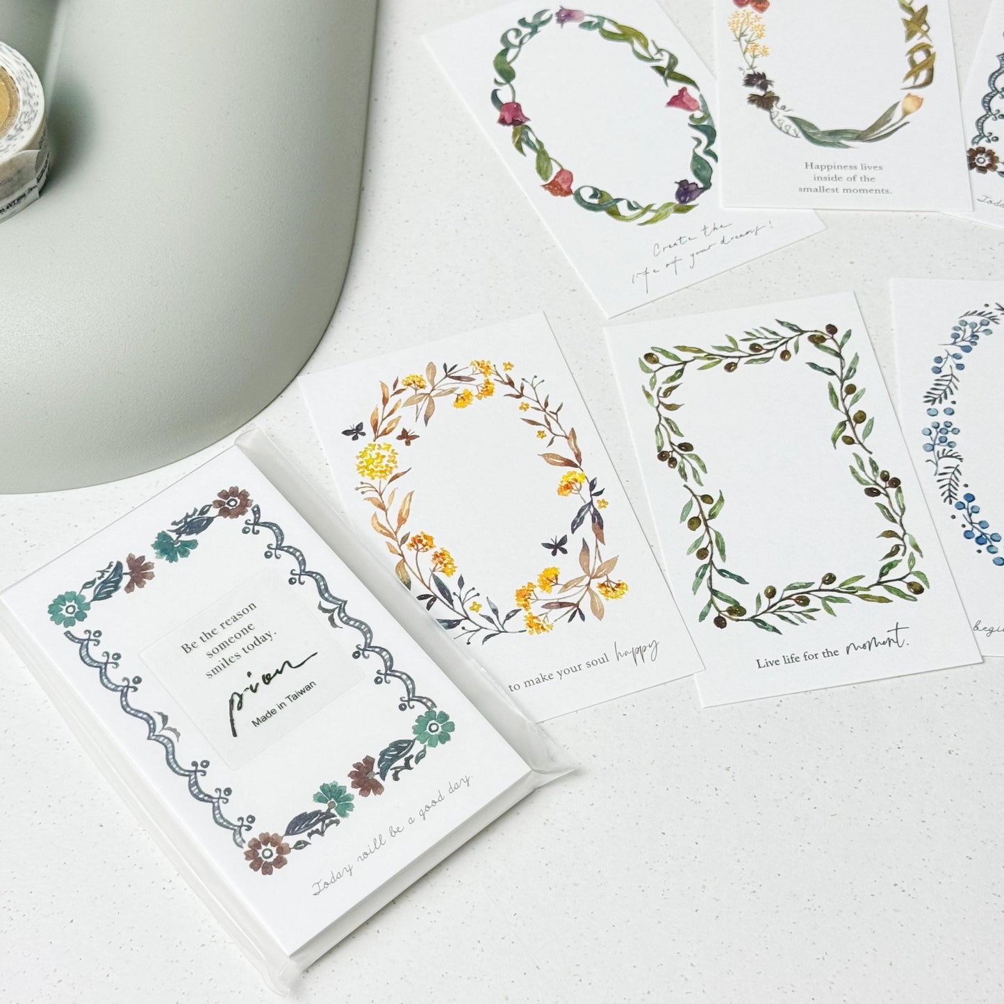 Flower Wreath 'Frame' Note Cards Set (30 pcs) by Pion (Modern Elegant, Botanical)