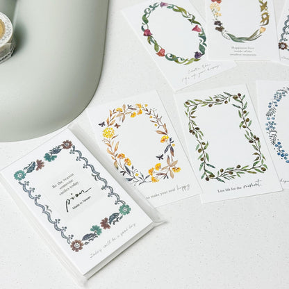 Flower Wreath 'Frame' Note Cards Set (30 pcs) by Pion (Modern Elegant, Botanical)