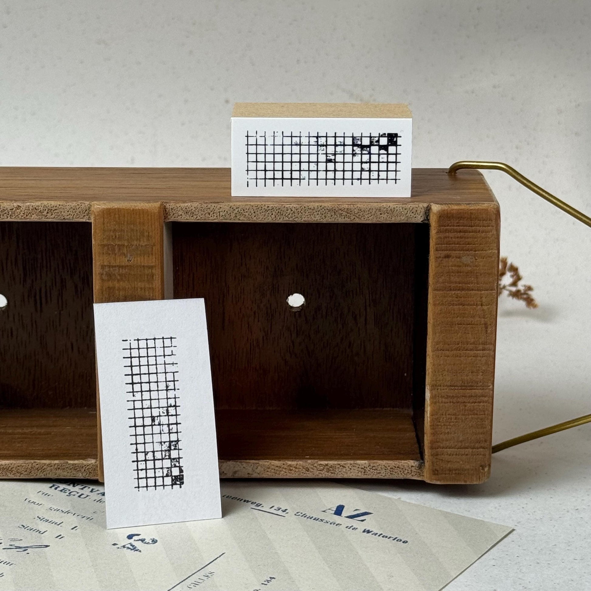 Wooden Stamp 'Vintage Grid' S-030 by Yohaku (Rare, Postal, Japan, Modern elegant)