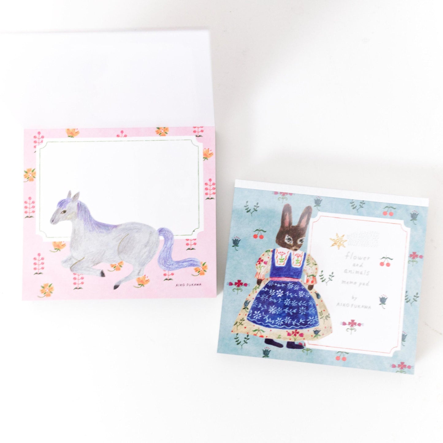 Aiko Fukawa - Flowers and animals memo pad | 120 sheets (Hyogensha, Cozyca products, Botanical, Kawaii)
