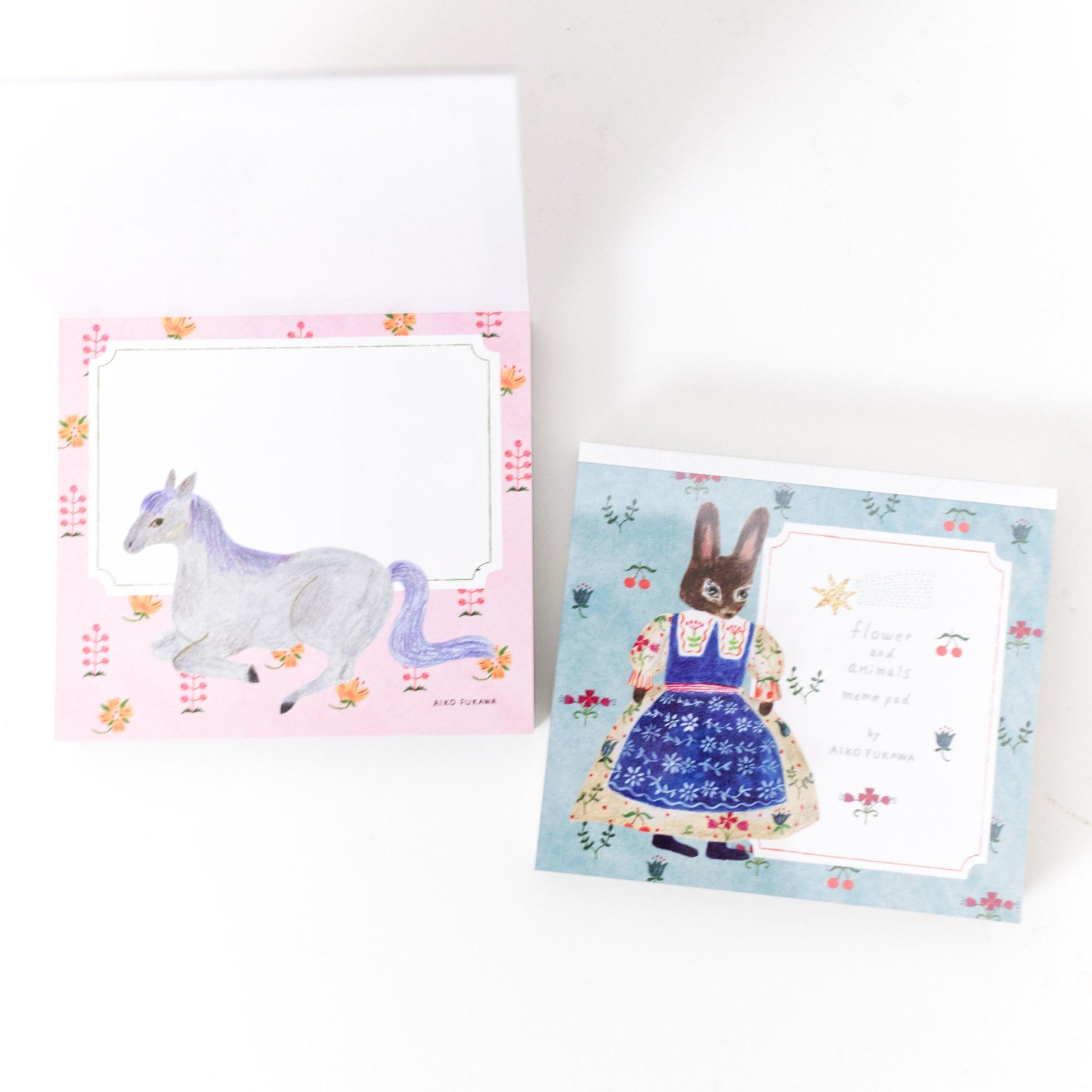 Aiko Fukawa - Flowers and animals memo pad | 120 sheets (Hyogensha, Cozyca products, Botanical, Kawaii)